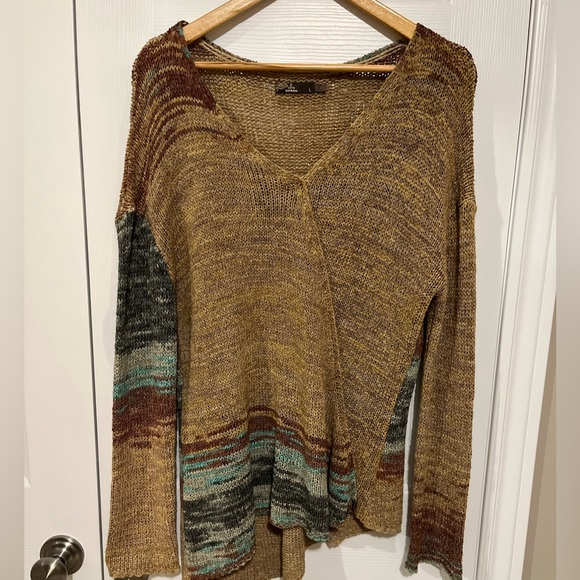 Prana Vignette Asymmetrical V neck Knit Multicolour Sweater Sz L - Picture 14 of 14